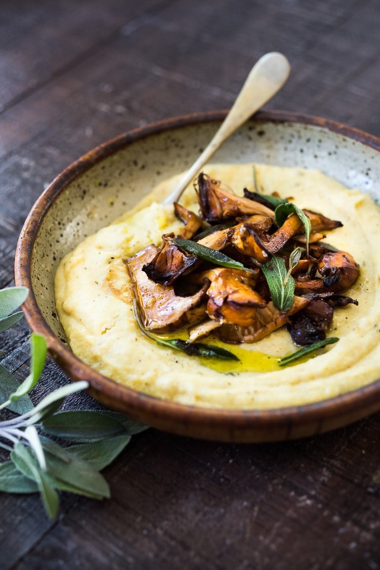 Creamy Vegan Polenta with Mushrooms and Beans