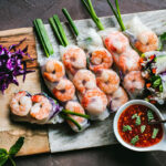 Vietnamese Summer Rolls filled with your choice of shrimp or tofu, veggies and vermicelli noodles. Light and healthy! #summerrolls #springrolls #saladrolls