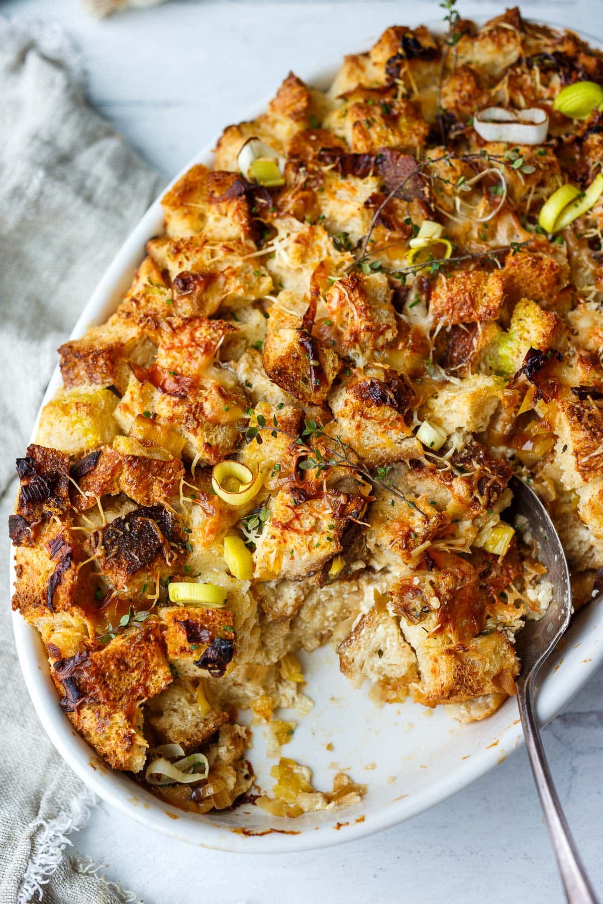 Savory Leek bread pudding 