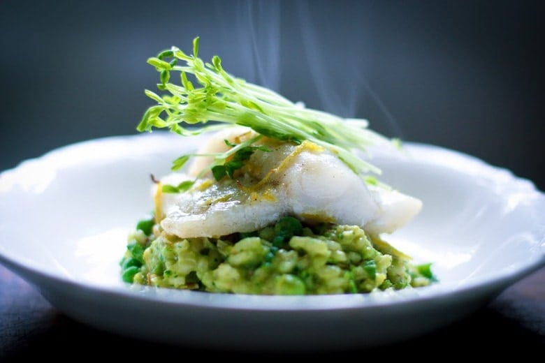 Spring Pea Risotto with Halibut | www.feastingathome.com