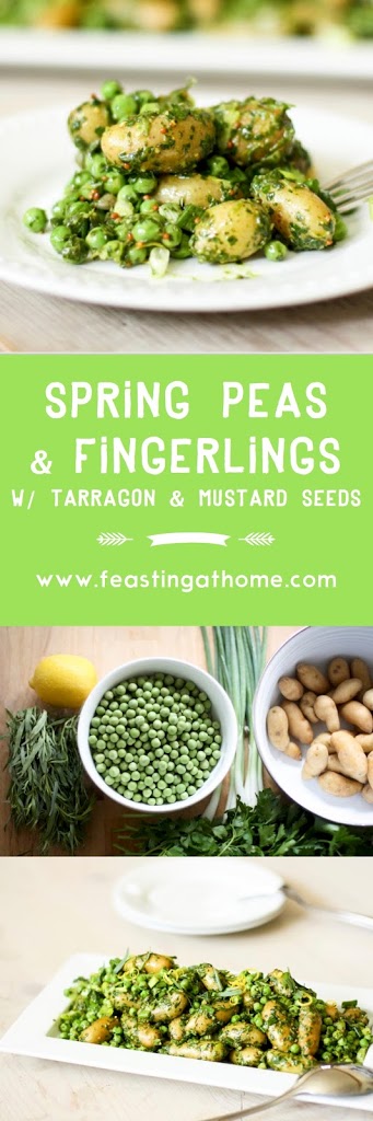 Fingerling potatoes with peas, tarragon and mustard seeds| www.feastingathome.com