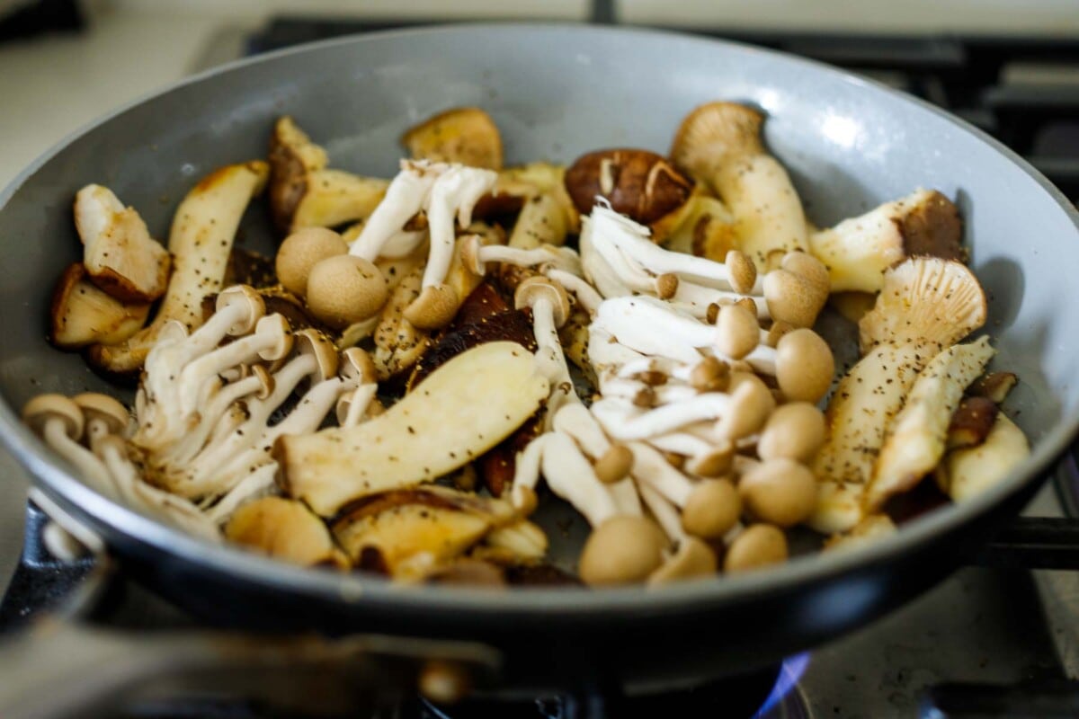 sauteeing the mushrooms