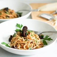 Spaghetti with Morels and Miso Brown Butter Sauce