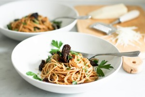Spaghetti w/ Morel Mushrooms and Miso Brown Butter Sauce | www.feastingathome.com