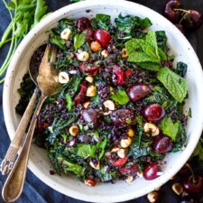 Cherry Salad with Kale and Black Rice