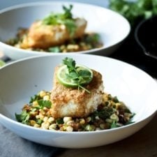 Cornmeal Crusted Halibut with Summer Succotash