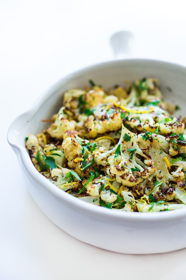 33+ Mouthwatering Cauliflower Recipes! Roasted Cauliflower with Garlic, Lemon and Parsley