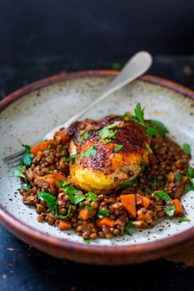 Berebere Chicken and Lentils - a flavorful Ethiopian recipe that features Berebere Spice. #ethiopianfood #ethiopianrecipes #chicken #lenitls #berebere www.feastingathome.com