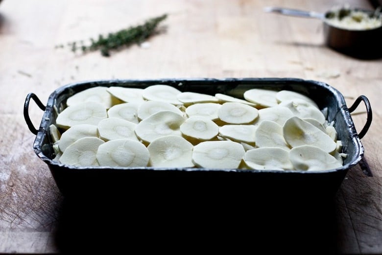 Parsnip Gratin With Gruyere and Thyme | www.feastingathome.com