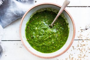 A simple recipe for Chermoula- a bright and flavorful North African condiment that can be used to give soups, stew, fish, chicken a burst of flavor and brightness. #chermoula
