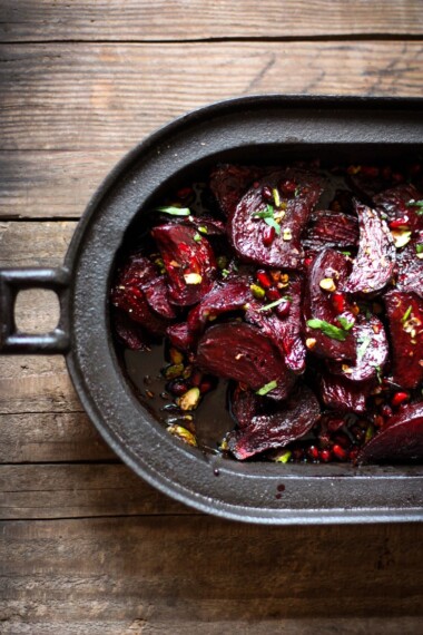 Moroccan Beets with Pomegranate and Pistaccio | feastingathome.com