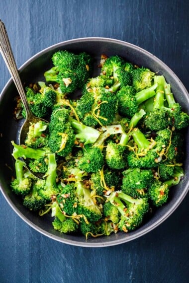 This recipe for Broccoli with Garlic, Lemon Zest and Chili flakes is our "go-to" broccoli recipe -simple, yet full of amazing flavor! Vegan, healthy can be made in 15 minutes!