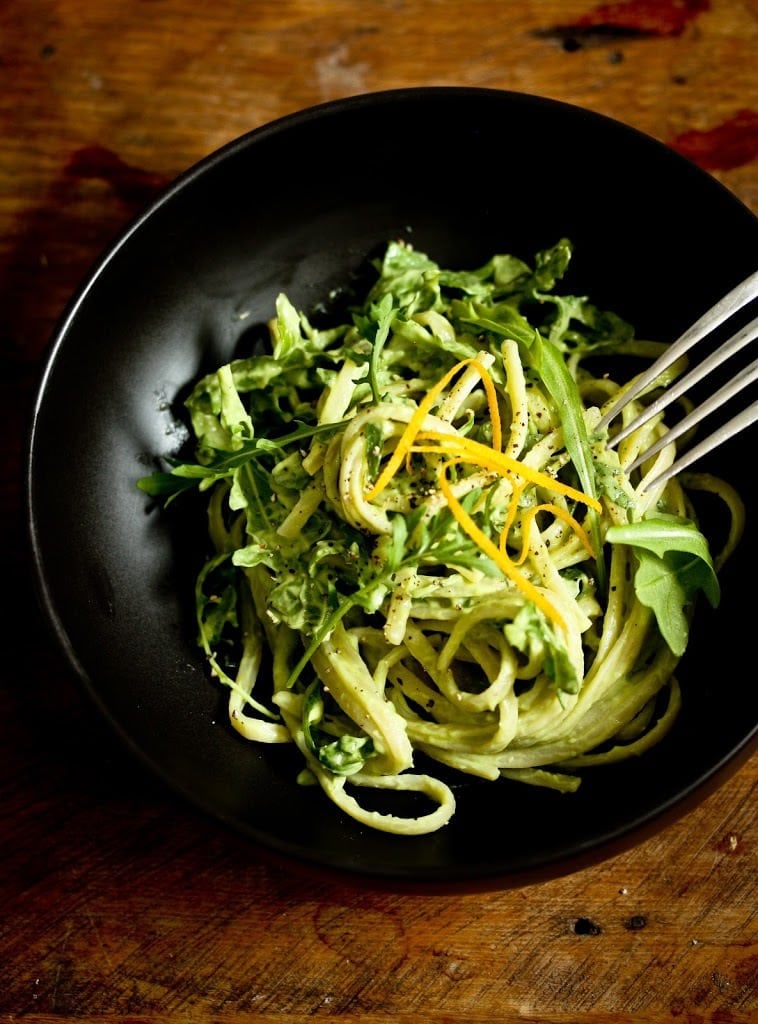 Creamy Avocado Linguini with Meyer Lemon and Arugula ...a fast healthy vegan lunch! | www.feastingathome.com