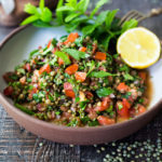 This Simple Lentil Tabouli Salad is full of Middle Eastern flavor! Filling lentils are paired with summer  tomatoes, lemon, mint and parsley and a unique combination of spices, and keeps for several days, perfect for midweek lunches or potlucks! Vegan and Gluten-Free #tabouli #lentil #lentils #lentilsalad #lentiltabouli #lentiltabbouleh #tabbouleh #vegan #salad #glutenfree