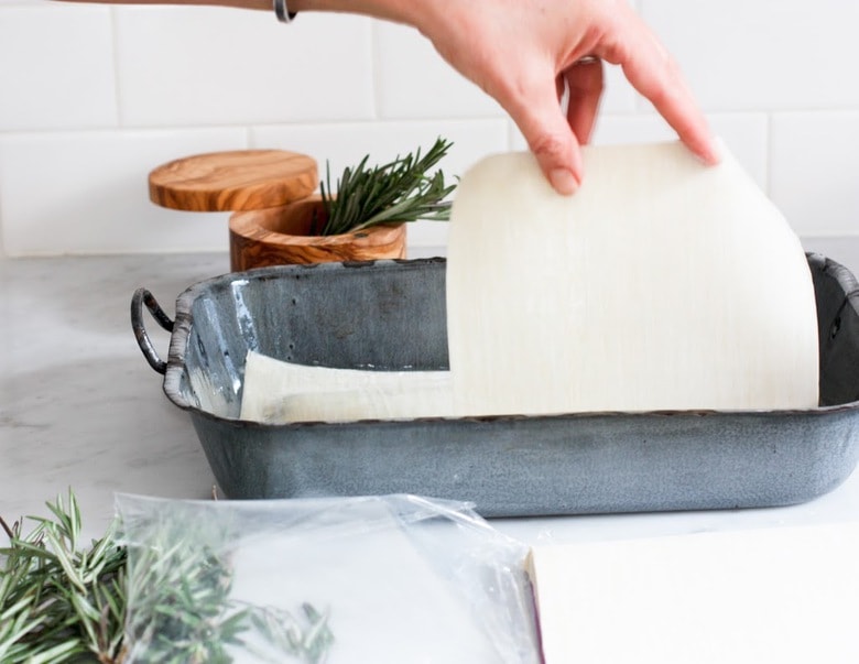 Rosemary Chicken Lasagna with creamy Béchamel Sauce ...and a little tip on who to use egg roll wrappers instead of pasta, when pinched for time! | www.feasitngathome.com
