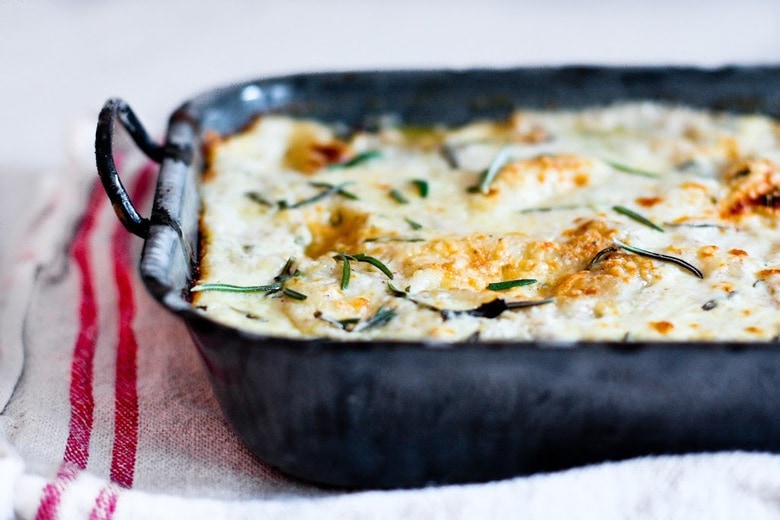 Rosemary Chicken Lasagna with creamy Béchamel Sauce ...and a little tip on who to use egg roll wrappers instead of pasta, when pinched for time! | www.feasitngathome.com