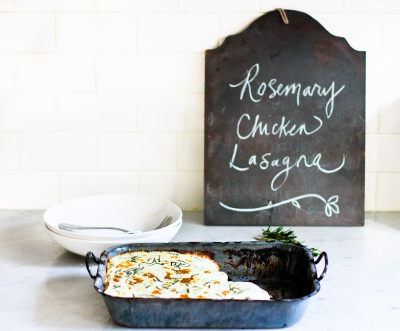 Rosemary Chicken Lasagna with creamy Béchamel Sauce ...and a little tip on who to use egg roll wrappers instead of pasta, when pinched for time! | www.feasitngathome.com