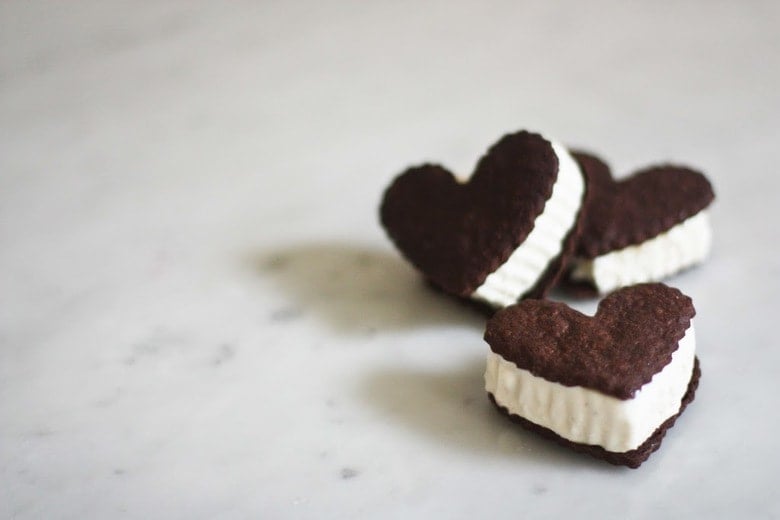 Chocolate Heart Ice Cream Sandwiches | www.feastingathome.com