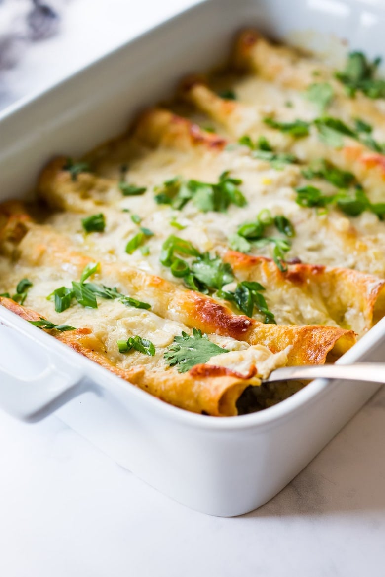 30 Comfort Food Recipes for Fall! | White Chicken Enchiladas with Creamy Poblano Sauce