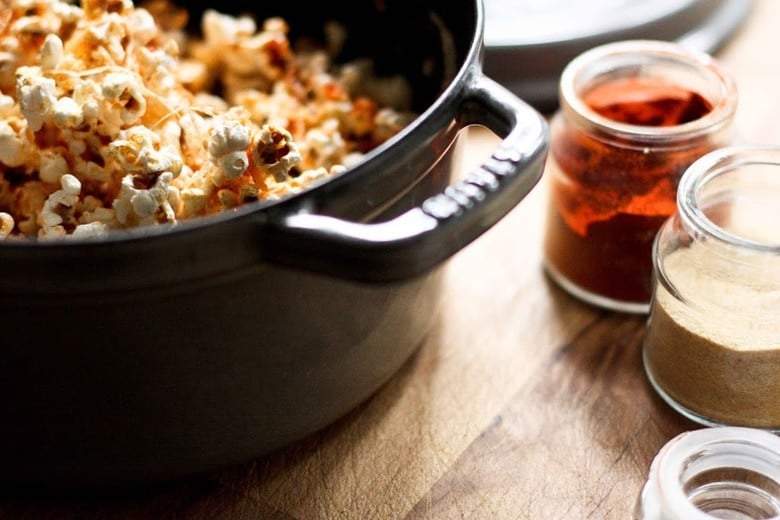 seasoning homemade popcorn. 