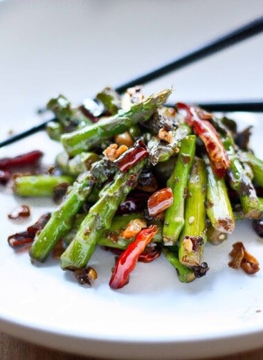 Szechuan Asparagus with Garlic, Ginger and Chilies