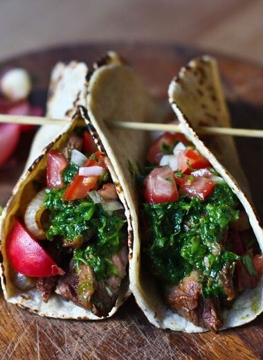 grilled steak tacos with chimichurri