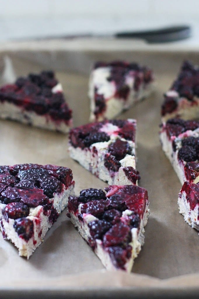 Blackberry Sourdough Scones with Lemony Glaze- plus a little baking tip to help keep blackberries in tact! | www.feastingathome.com