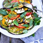 Eggplant Salad with Grilled Halloumi Cheese,Tomatoes & a flavorful Mint Dressing- a delicious summer salad! #eggplantsalad #grilledeggplant #grilledeggplantsalad #halloumi #grilledhalloumi #haloumi