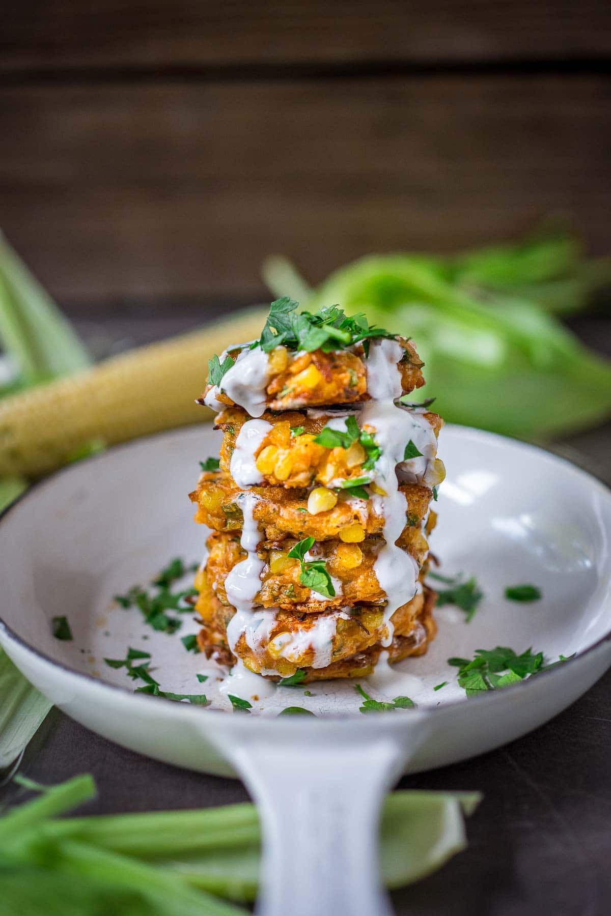 Corn fritters with jalapeno and cheddar.
