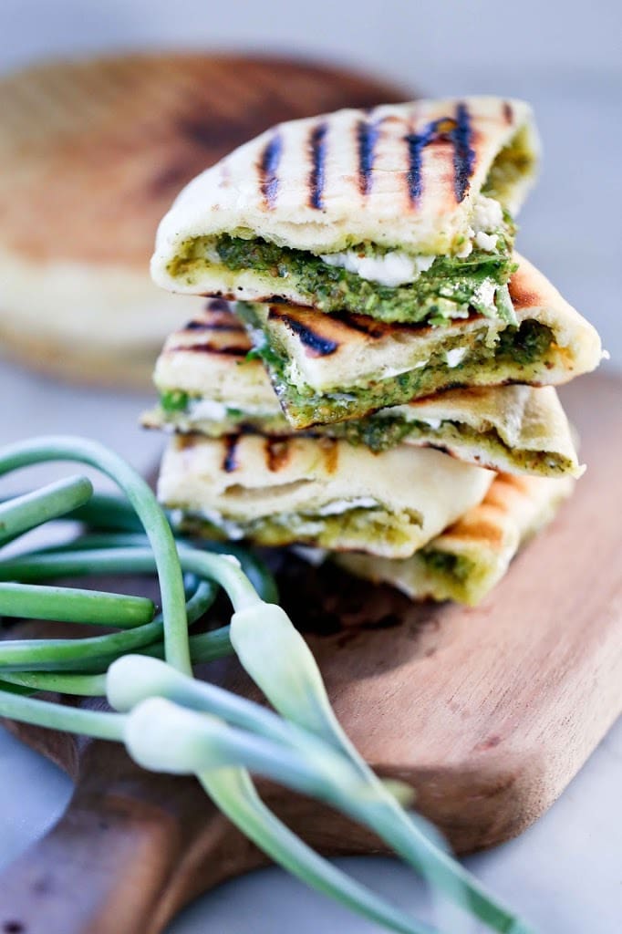 Grilled Naan Bread with Garlic Scape Chutney 