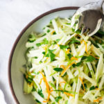 Delicious and refreshing Kohlrabi Slaw with cilantro, jalapeño and lime! Vegan, GF | www.feastingathome.com #kohlrabi #kohlrabirecipes #kohlrabislaw #kohlrabirecipe #kohlrabisalad