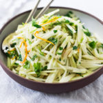 Delicious and refreshing Kohlrabi Slaw with cilantro, jalapeño and lime! Vegan, GF | www.feastingathome.com #kohlrabi #kohlrabirecipes #kohlrabislaw #kohlrabirecipe #kohlrabisalad
