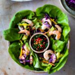 Vietnamese Shrimp Lettuce Wraps with Nuoc Cham, a light and refreshing appetizer, perfect for hot summer days. Flavorful, healthy and low in carbs and calories. #shrimp #shrimpappetizer #lowcarb #shrimpwrap #lettucewrap
