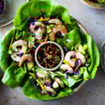Vietnamese Shrimp Lettuce Wraps with Nuoc Cham, a light and refreshing appetizer, perfect for hot summer days. Flavorful, healthy and low in carbs and calories. #shrimp #shrimpappetizer #lowcarb #shrimpwrap #lettucewrap