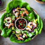 Vietnamese Shrimp Lettuce Wraps with Nuoc Cham, a light and refreshing appetizer, perfect for hot summer days. Flavorful, healthy and low in carbs and calories. #shrimp #shrimpappetizer #lowcarb #shrimpwrap #lettucewrap