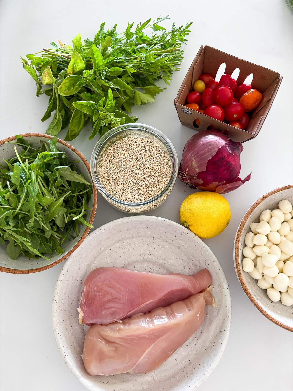 Ingredients in chicken quinoa salad.