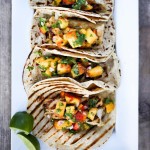 Chipotle Fish Tacos with Peach Salsa | www.feastingathome.com