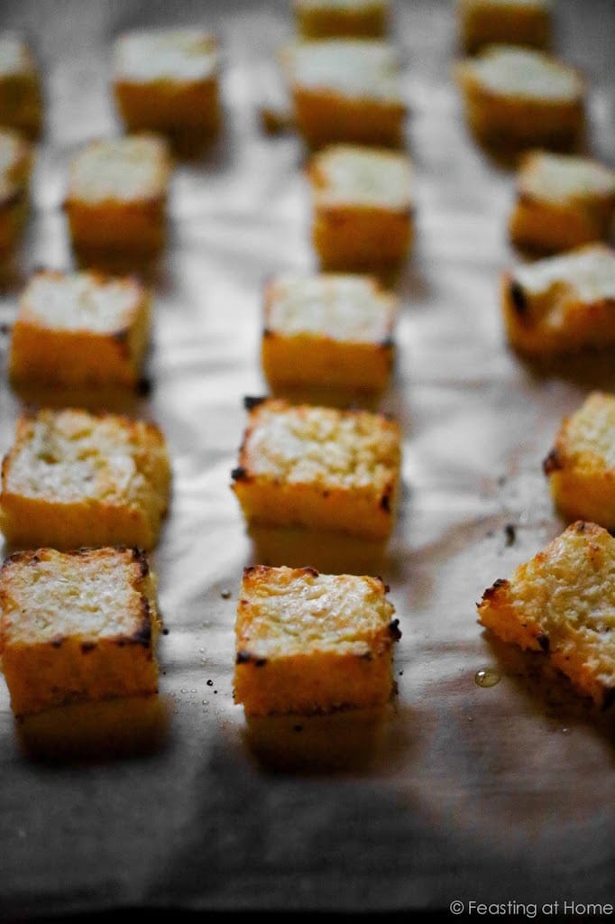 Kale Caesar Salad with Millet Croutons. The croutons are gluten- free and fun to make! #millet #kalecaesar #glutenfreecroutons #milletcroutons 