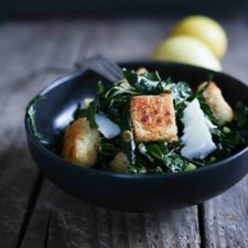 Kale Caesar Salad with Millet Croutons