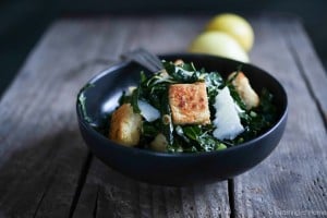 Tuscan Kale Caesar with Millet Croutons | www.feastingathome.com
