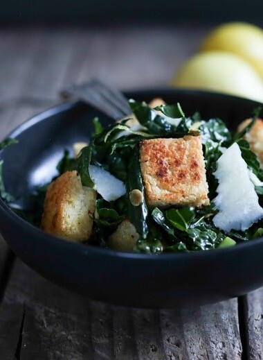 Tuscan Kale Caesar with Millet Croutons | www.feastingathome.com