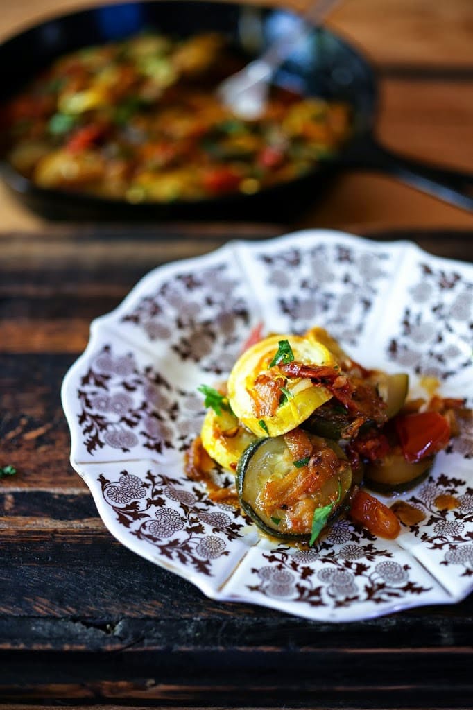 Rustic Zucchini Tian- A baked zucchini dish with Middle Eastern flavors thats vegan and GF. Serve over Rice for a simple delicious meal. | www.feastingathome.com