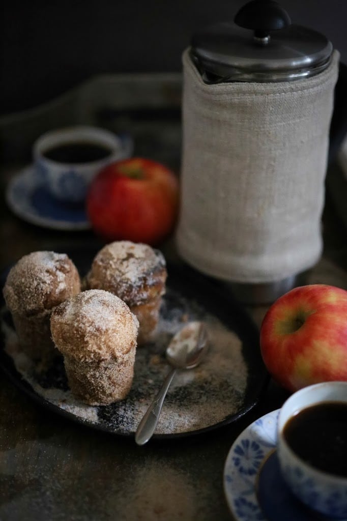 Apple Brown Butter Bouchons ( also called " donut muffins ") --these delicious guys are very easy to make and so delicious. Baked instead of fried they are healthier than donuts. www.feastingathome.com #apple