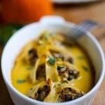 Stuffed Shells with Pumpkin Parmesan Sauce | www.feastingathome.com