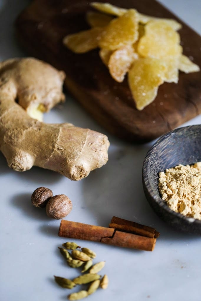 Chewy Triple Ginger Cookies, with three kinds of ginger- ground ginger, fresh raw ginger and candied ginger! #gingercookie #holidaycookie #chrismascookie #molassescookie | www.feastingathome.com