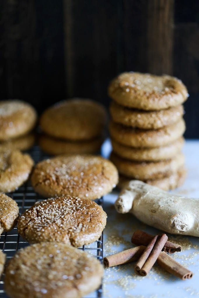 A delicious recipe for chewy triple ginger cookies, with three kinds of ginger- ground, fresh and candied with white pepper and cardamom.| www.feastingathome.com