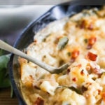 Cauliflower Gratin with garlic and sage, a delicious vegetarian side dish that is keto, low carb and gluten-free, perfect for the holiday table! #cauliflower #cauliflowergratin #lowcarbside #sidedish #lowcarb #keto #thanksgivingside #christmassidedish