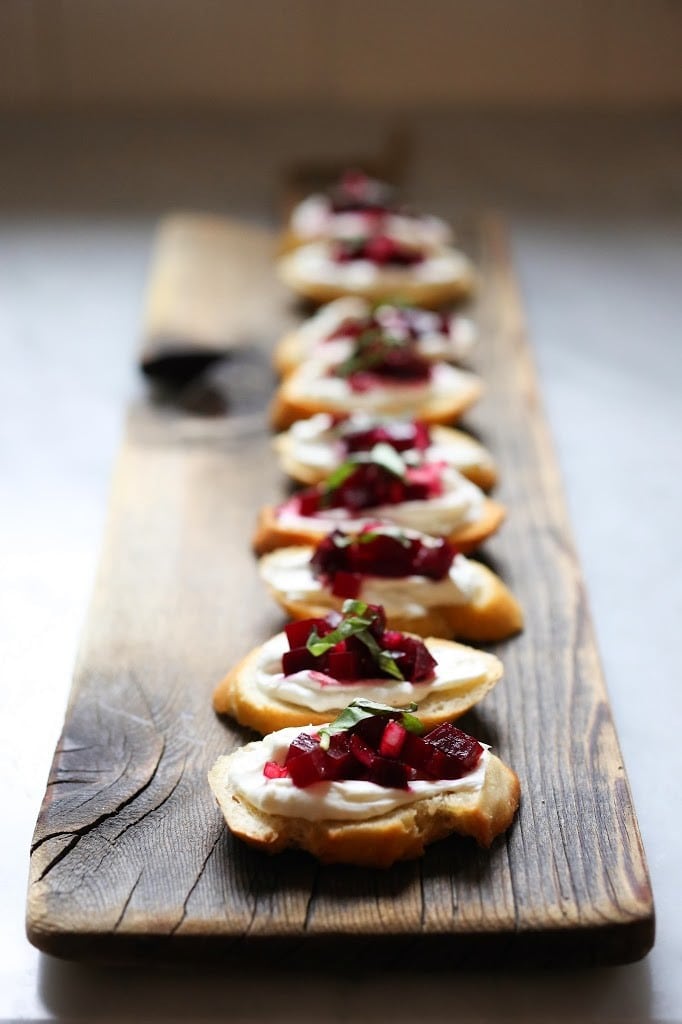Beet Bruschetta with Goat Cheese and Basil