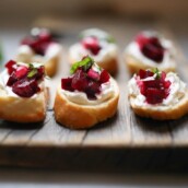Beet Bruschetta with Goat Cheese and Basil Feasting At Home