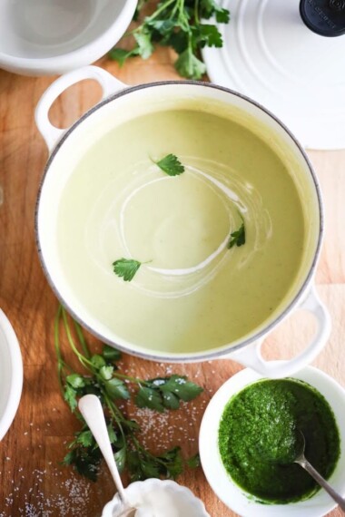 Creamy Celeriac Soup with Fennel and Parsley Oil.